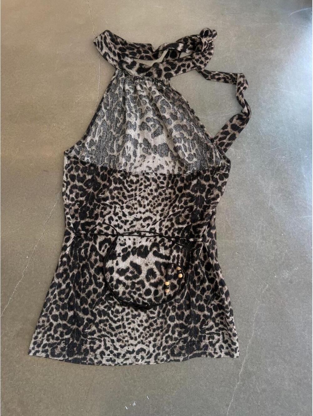 Banabee Leopard Print Halter Top | Y2K 2000s Tie Neck - Picture 2 of 3